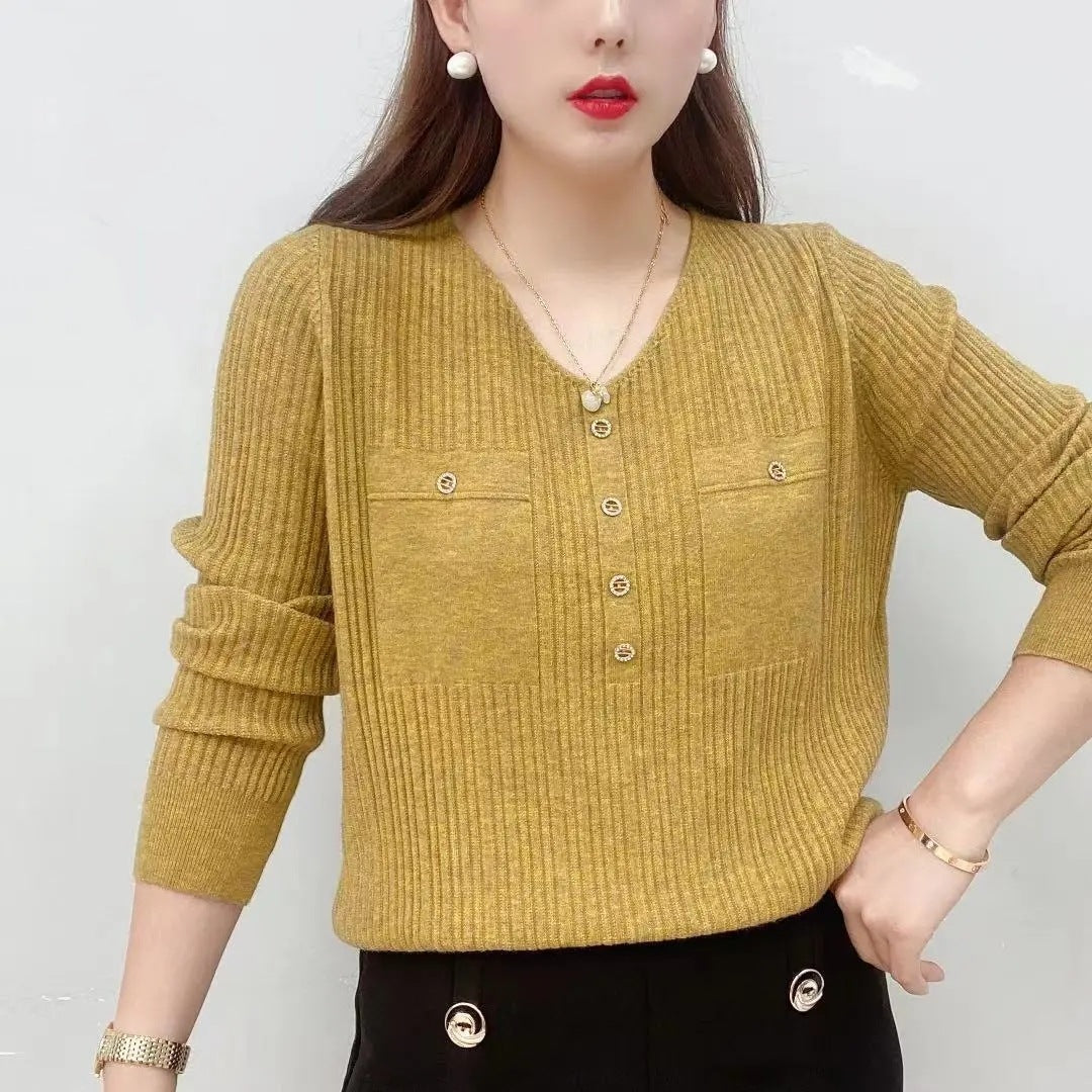 Long Sleeve Sweater V-neck Pullover Loose Thin