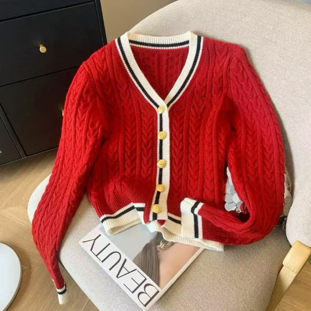 Western Style Slimming Cable-knit Sweater Coat
