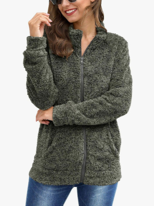 Women's Long Sleeve Plush Loose And Warm Fashionable Jacket