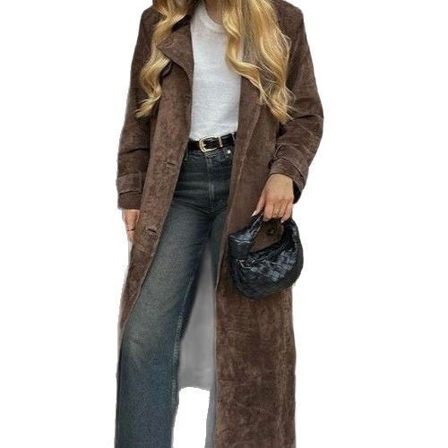 Lace-up Waist-tight Long Trench Coat Elegant Double-breasted Women's Coat