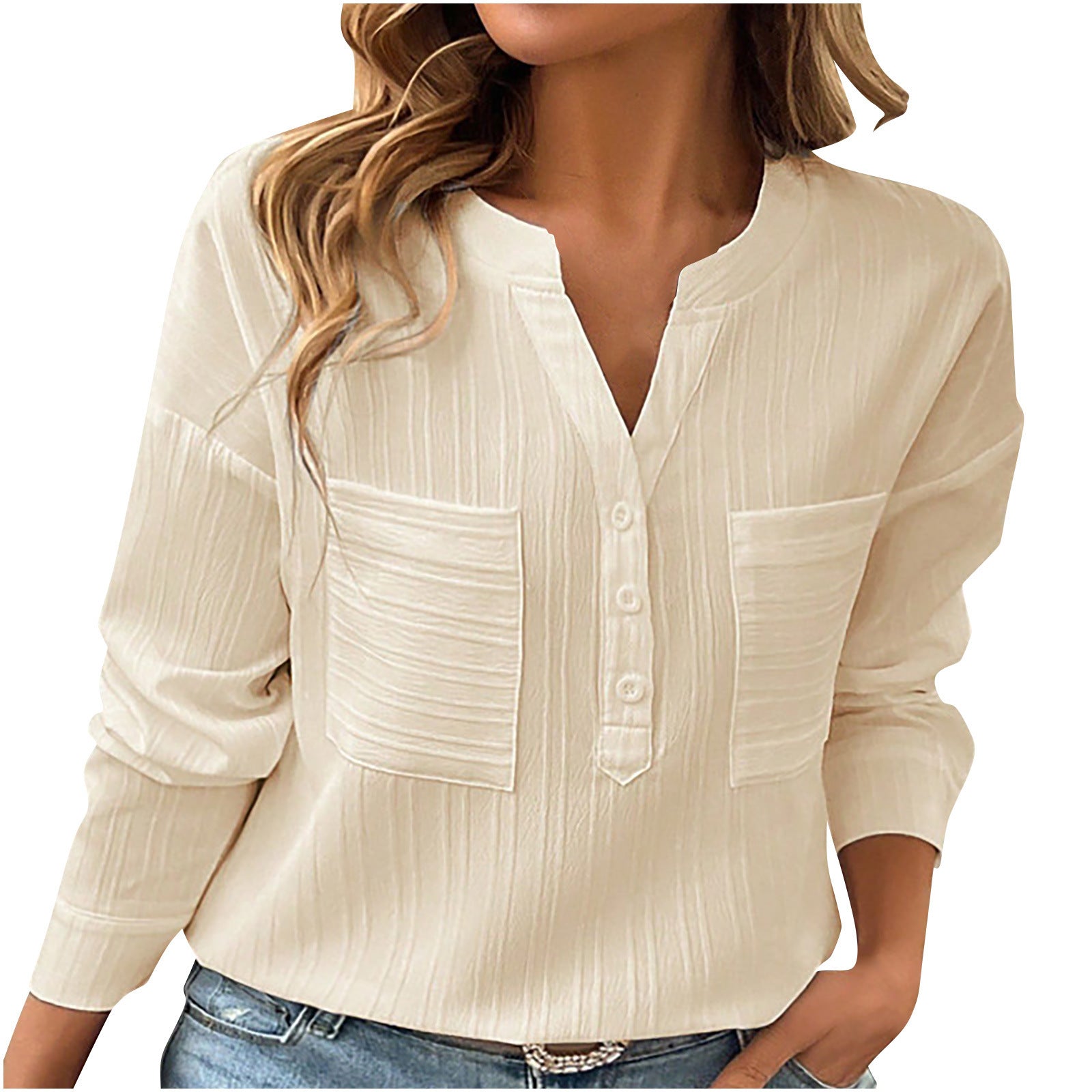 Women's Shirt V-neck Temperament Leisure Solid Color Pullover
