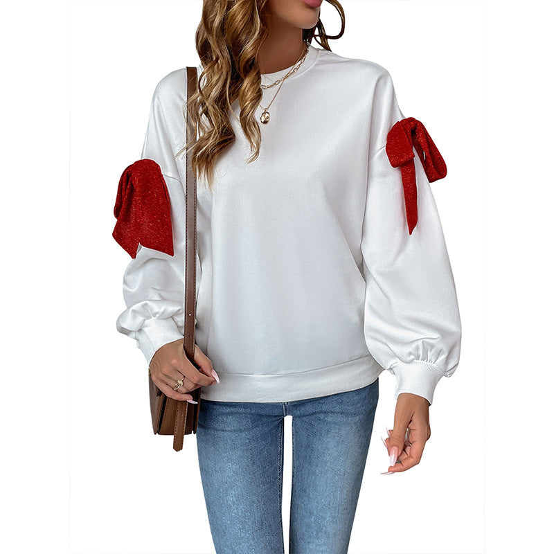 Sweet Bow Decoration Long Sleeve White Hoodie