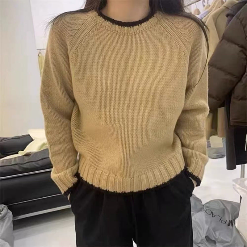 Loose-fitting Pullover Round-neck Color Matching Inner Bottoming Sweater