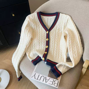 Western Style Slimming Cable-knit Sweater Coat