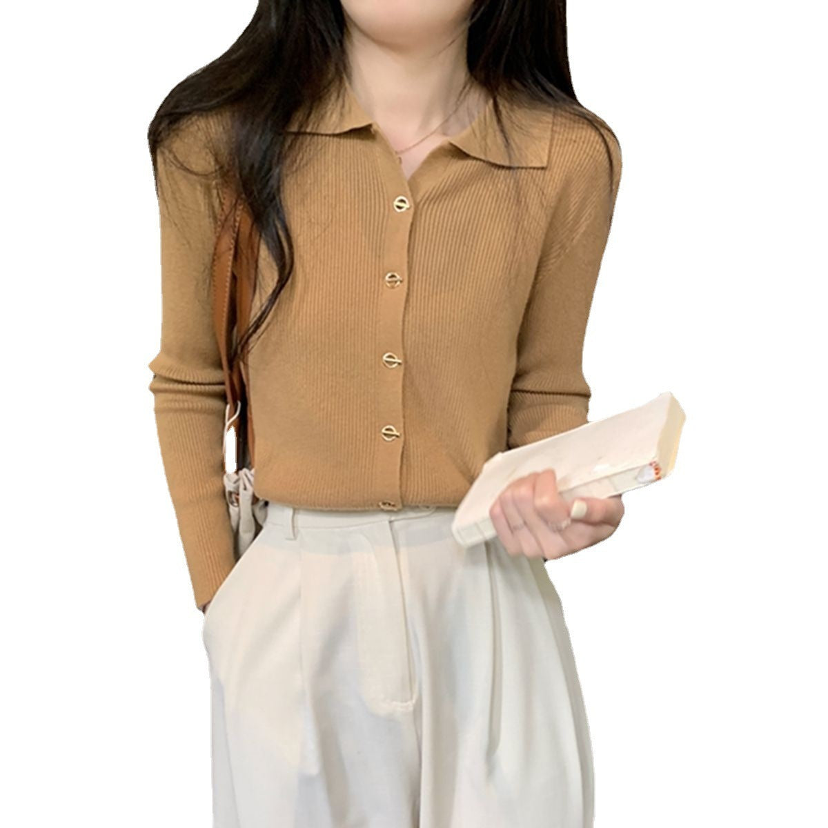 Gentle Long-sleeved Knitted Cardigan Bottoming Top