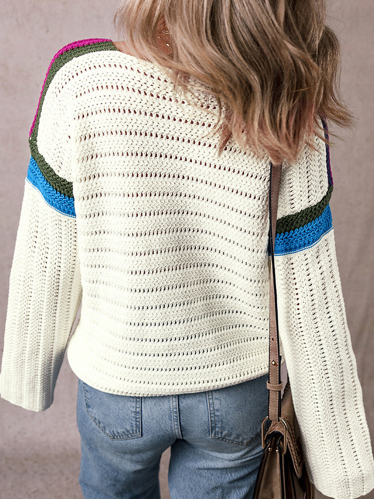 Loose Shoulder Knitted Long-sleeved Top For Women