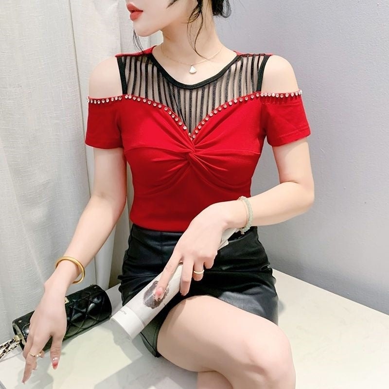 Fashion Hot Girl Sexy Off-shoulder T-shirt Women's Summer