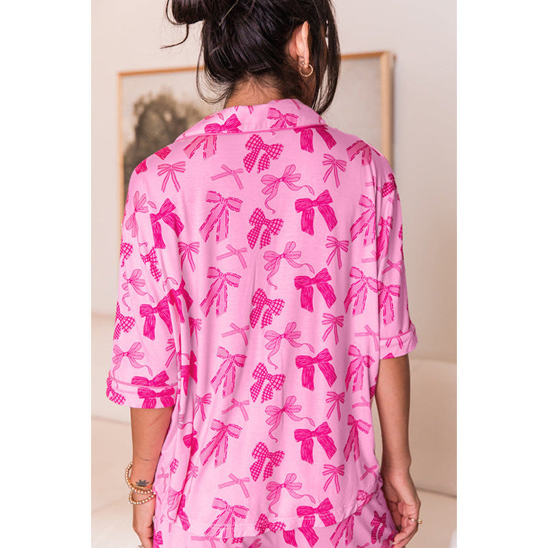 Bow Print Pajamas Simple Two-piece Set