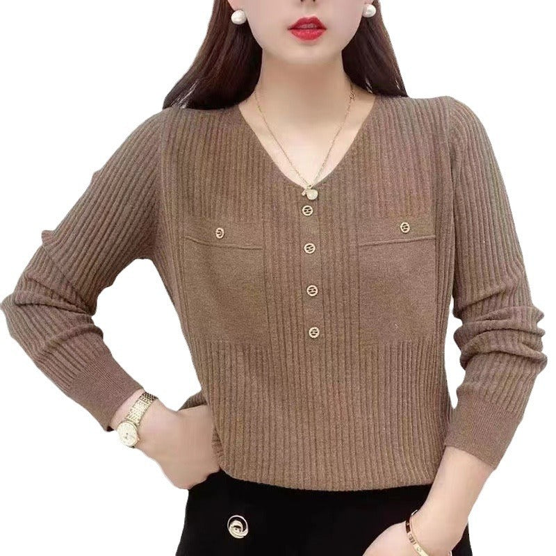 Long Sleeve Sweater V-neck Pullover Loose Thin