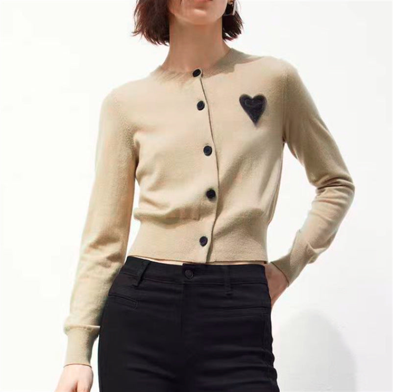French Style Temperament Gray Embroidery Love Knitwear For Women