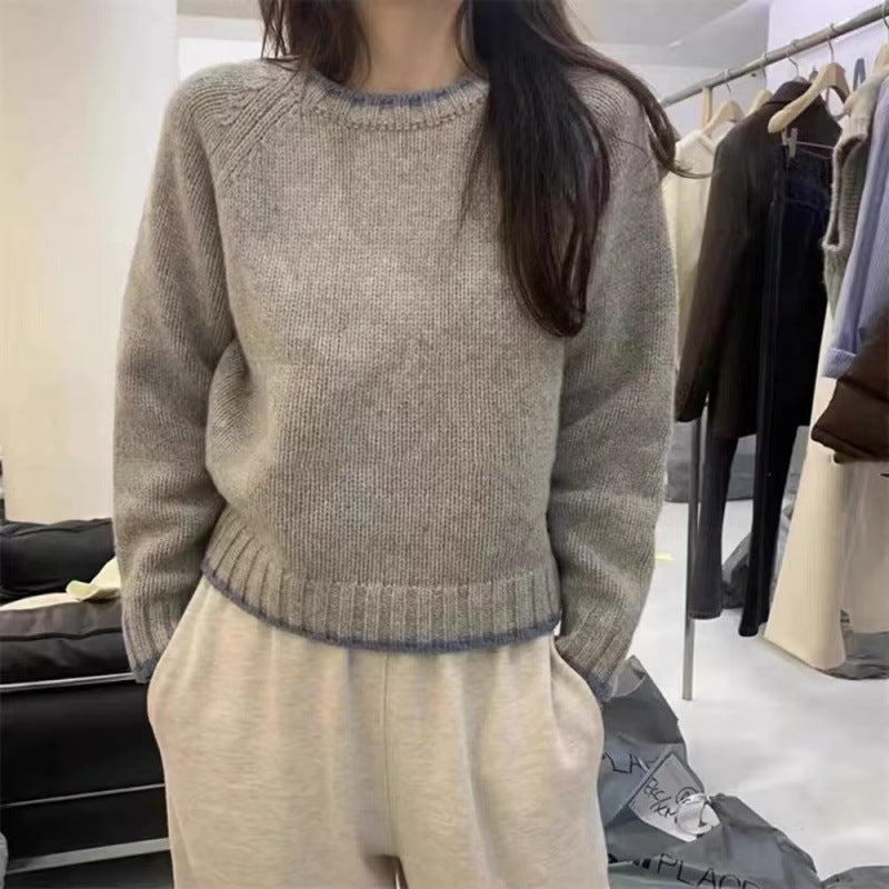 Loose-fitting Pullover Round-neck Color Matching Inner Bottoming Sweater