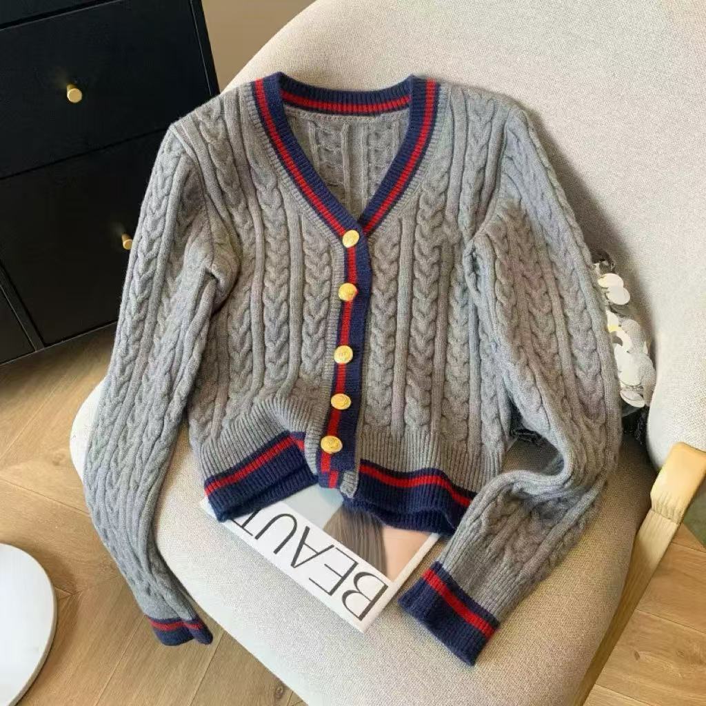 Western Style Slimming Cable-knit Sweater Coat