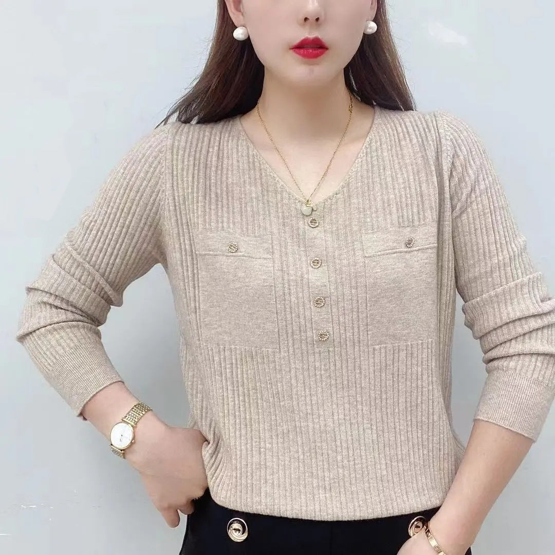 Long Sleeve Sweater V-neck Pullover Loose Thin