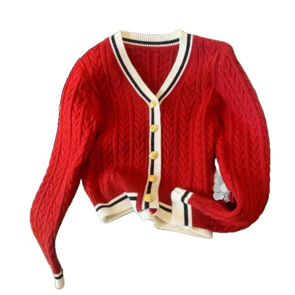 Western Style Slimming Cable-knit Sweater Coat