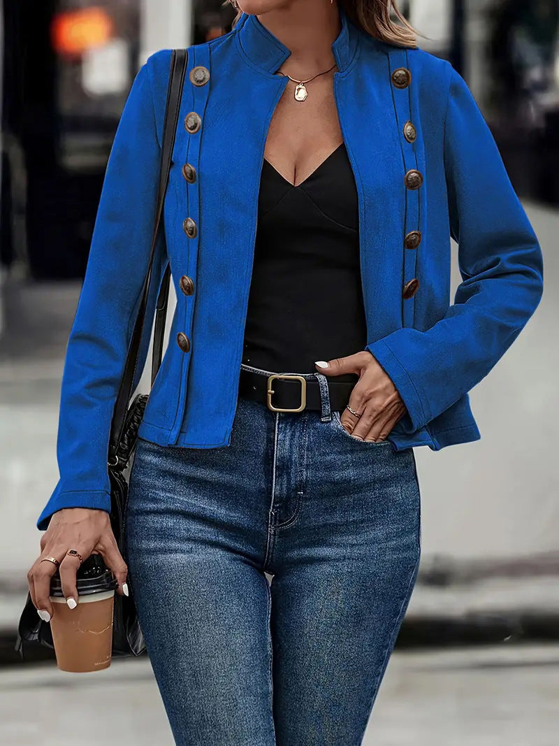 Double-row Metal Buckle Deerskin Velvet Retro Long-sleeved Coat