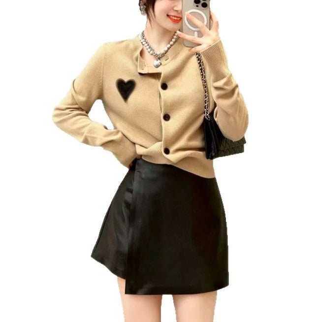 French Style Temperament Gray Embroidery Love Knitwear For Women