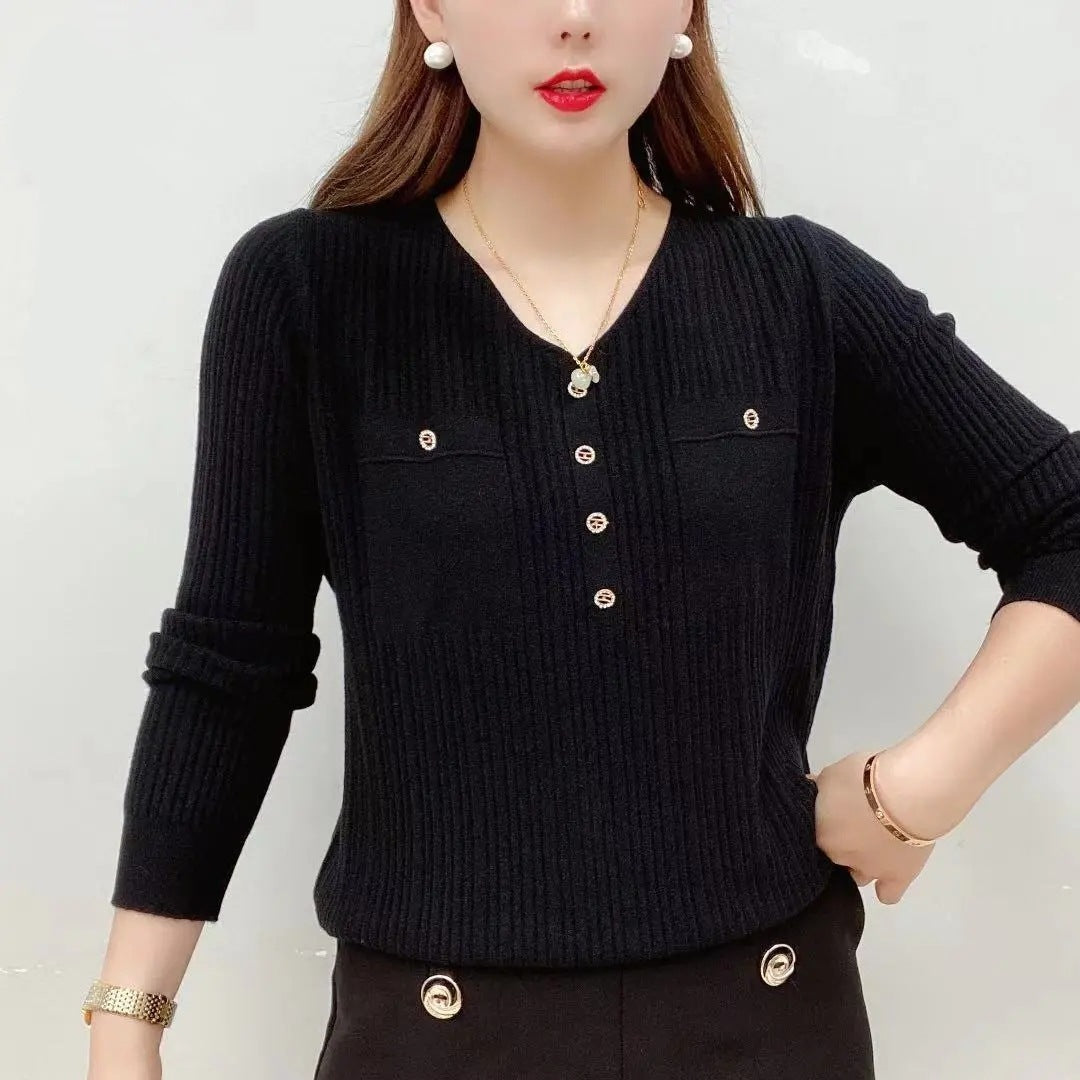 Long Sleeve Sweater V-neck Pullover Loose Thin