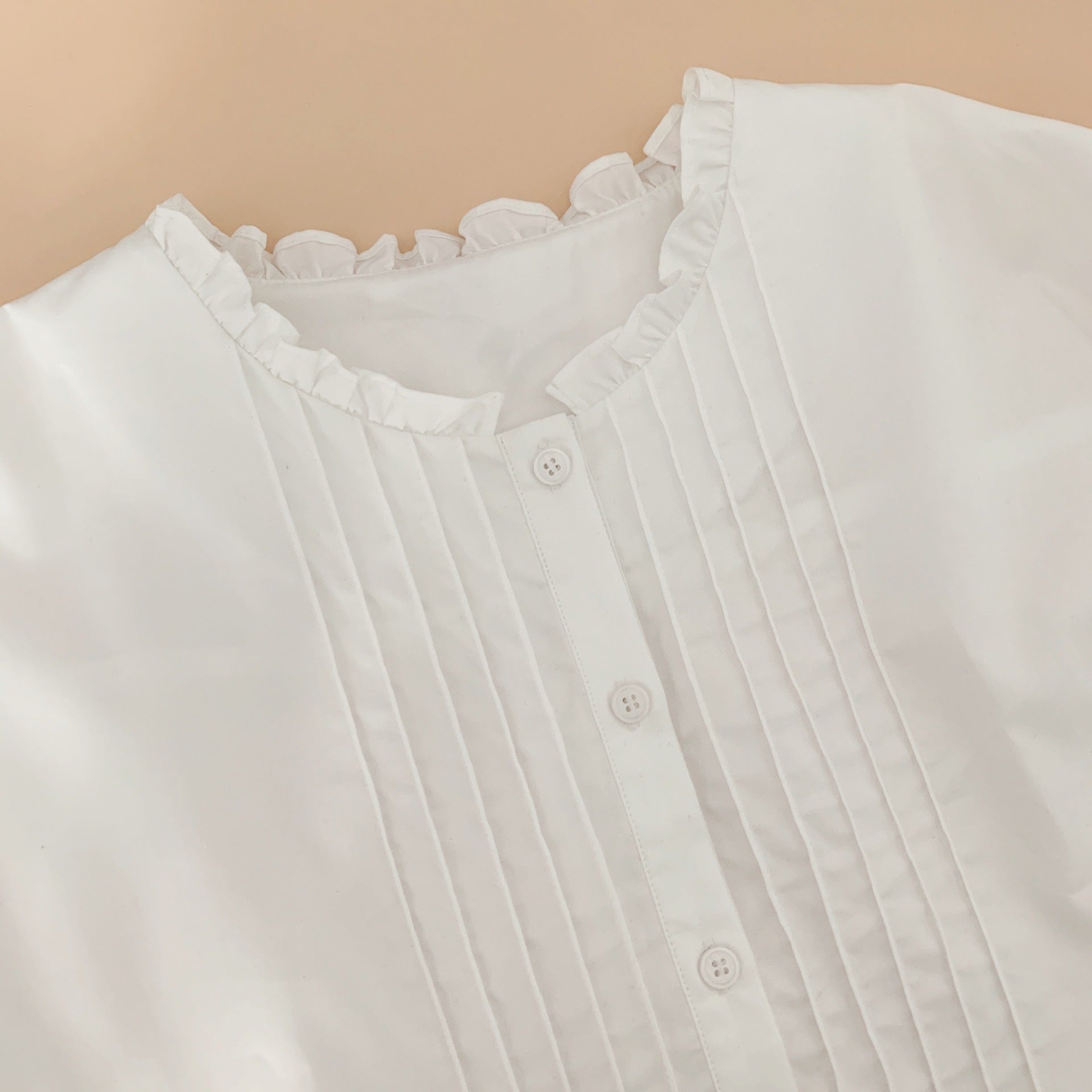 Design Sense Loose Western Style Stand Collar Ruffled Pleated White Shirt For Women