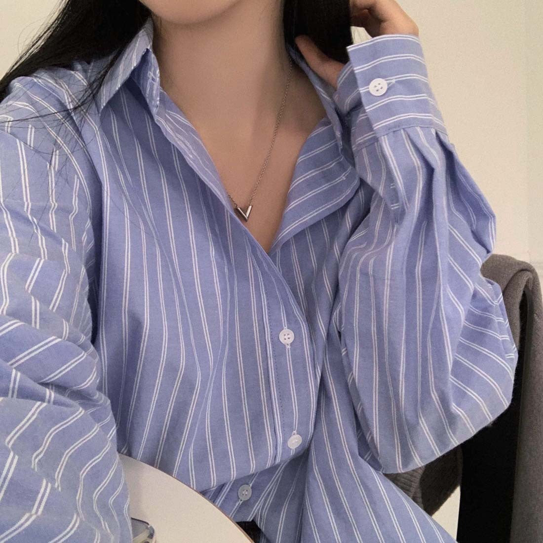 Early Spring Long Sleeve Striped All-matching Fashion Sense Of Design Shirt