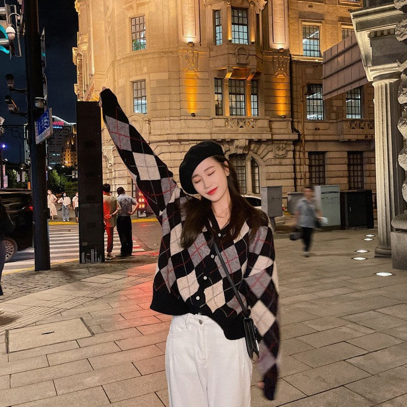 Color Matching Fashionable Knitted Casual Cardigan Easy Matching Coat