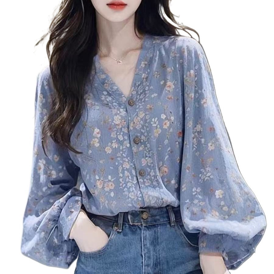 Women's French-style Elegant Floral Shirt
