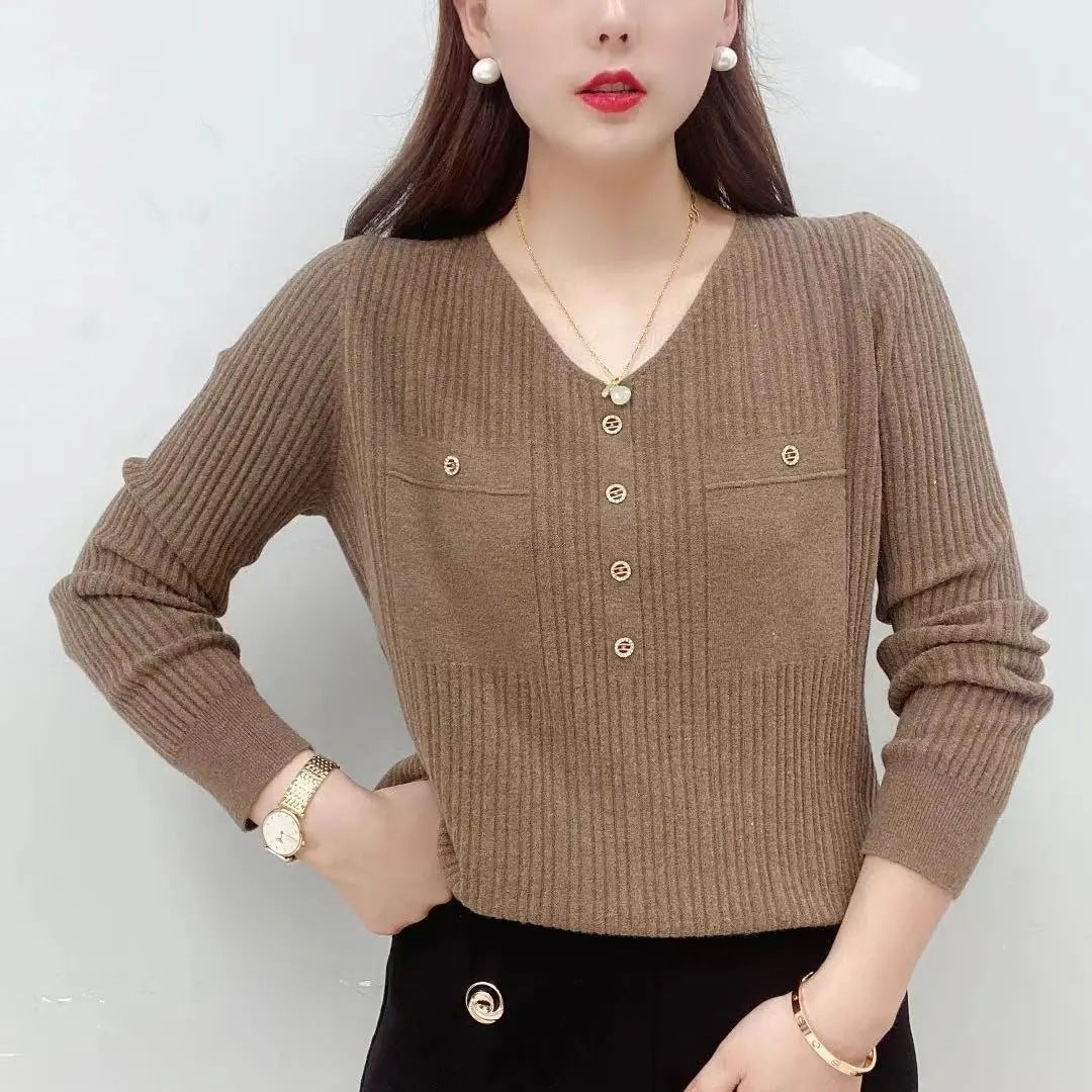 Long Sleeve Sweater V-neck Pullover Loose Thin
