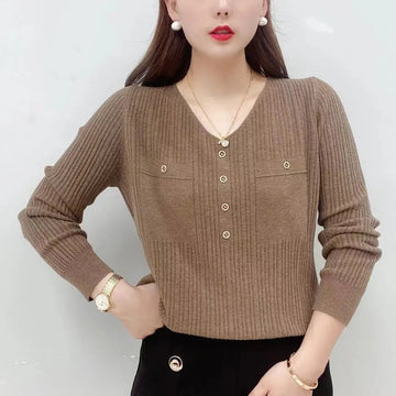 Long Sleeve Sweater V-neck Pullover Loose Thin
