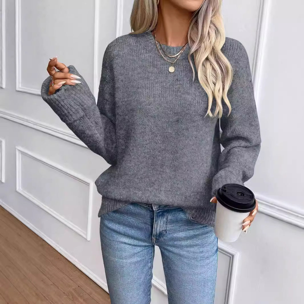 Women's Round Neck Pullover Comfort And Casual Long Sleeve Sweater