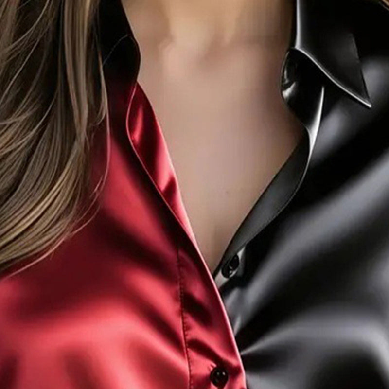 Women's Colorblock Long Sleeve Blouse Shirt Button Down Collared Tops