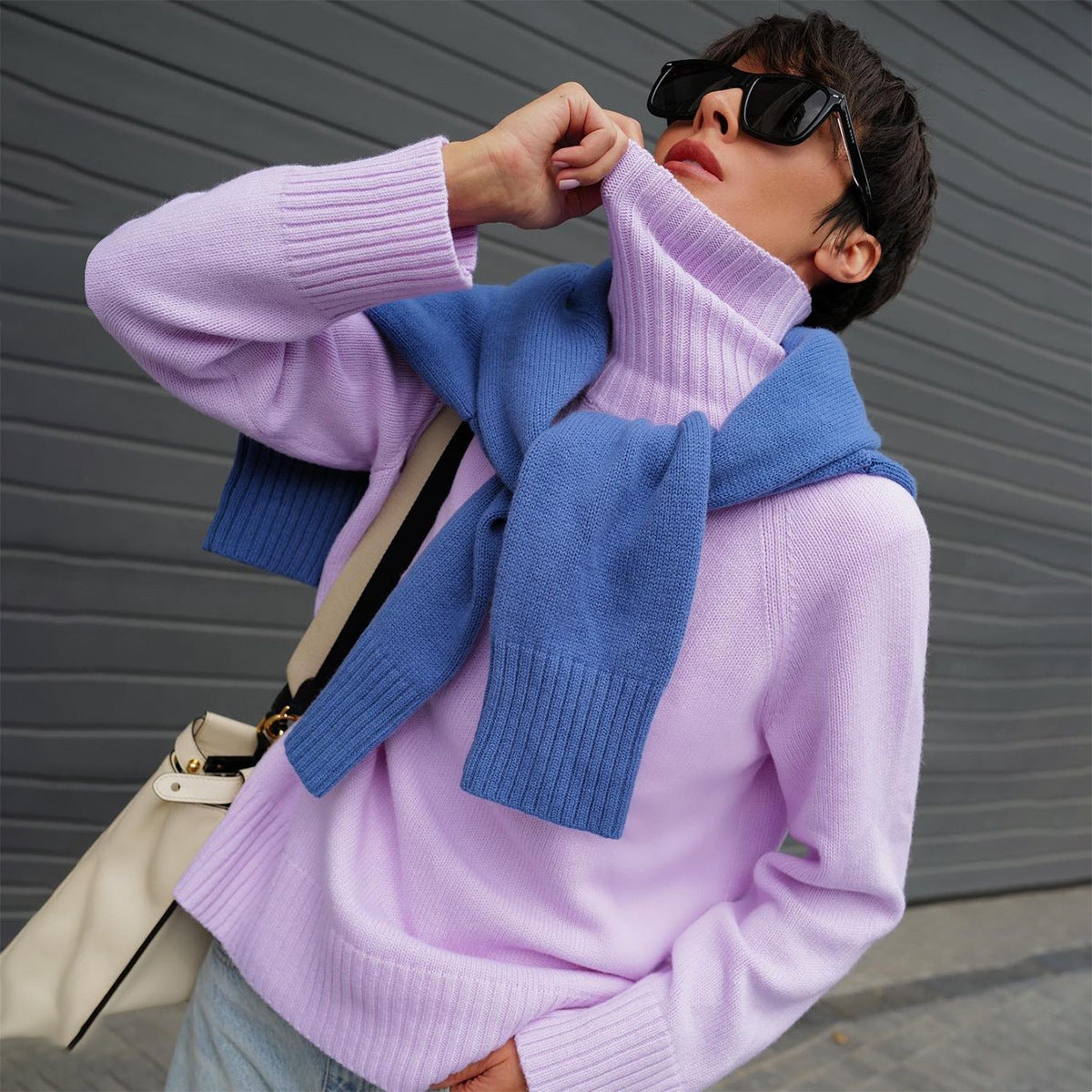 Elegant Commuter's All-matching Solid Color Raglan Sleeve Sweater For Women
