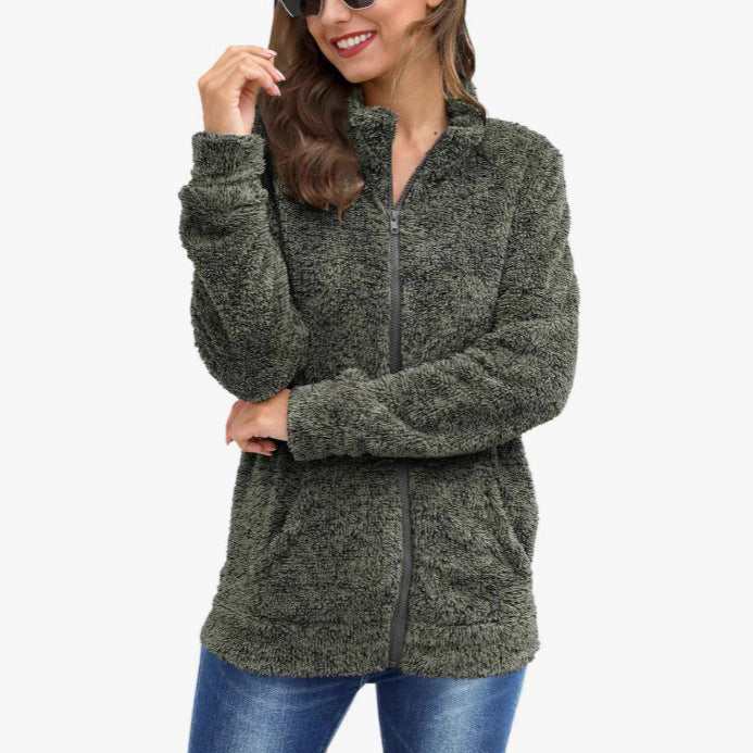 Women's Long Sleeve Plush Loose And Warm Fashionable Jacket