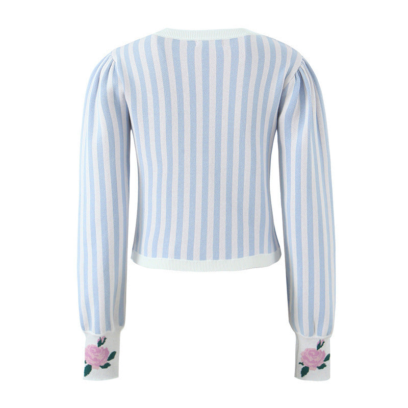 Women's Slim Fit Striped Flower Coat