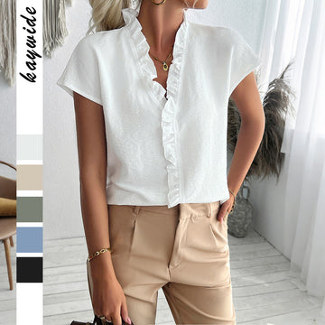 Casual Simple Stringy Selvedge Short Sleeve Women's Shirt