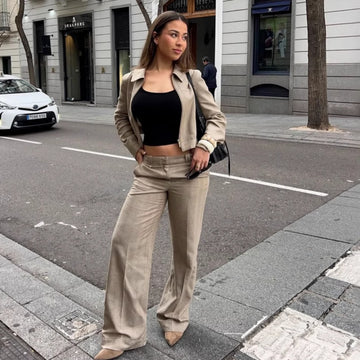 Summer New Casual Herringbone Pattern Long Sleeve Coat Straight-leg Pants Suit