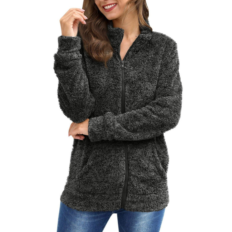 Women's Long Sleeve Plush Loose And Warm Fashionable Jacket