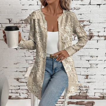 Printed Loose Casual Women's Mid-length Long Sleeve Jacket