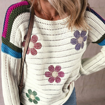 Loose Shoulder Knitted Long-sleeved Top For Women