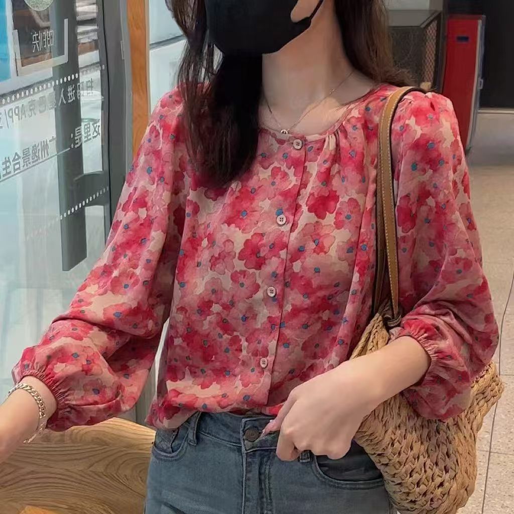 Floral Shirt Chiffon Blouses For Women