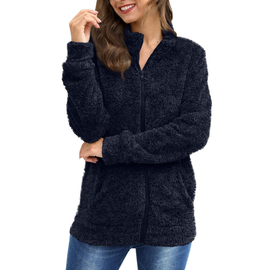 Women's Long Sleeve Plush Loose And Warm Fashionable Jacket
