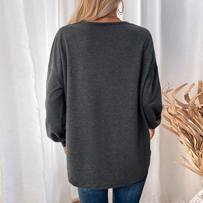Round Neck Mid-length Solid Color Hoodie Women