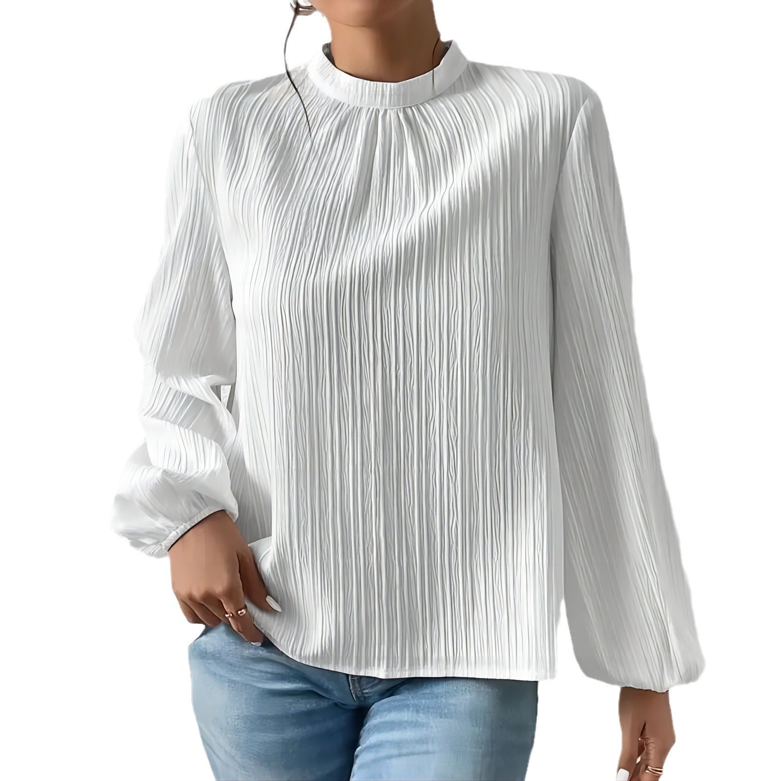 Women's Fashionable Elegant Puff Sleeve Casual Stand Collar Shirt