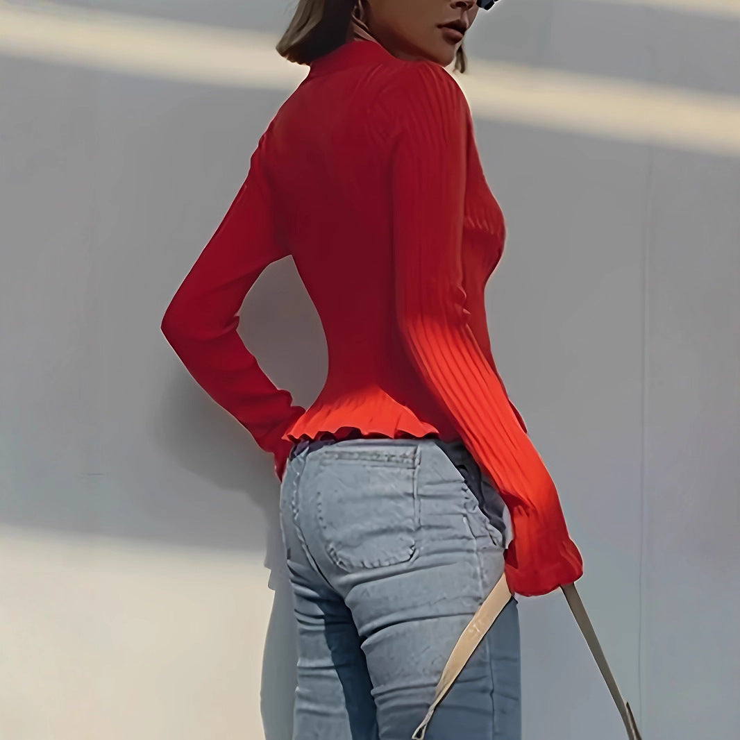 Women's V-neck Flounce Knitted Cardigan Sweater