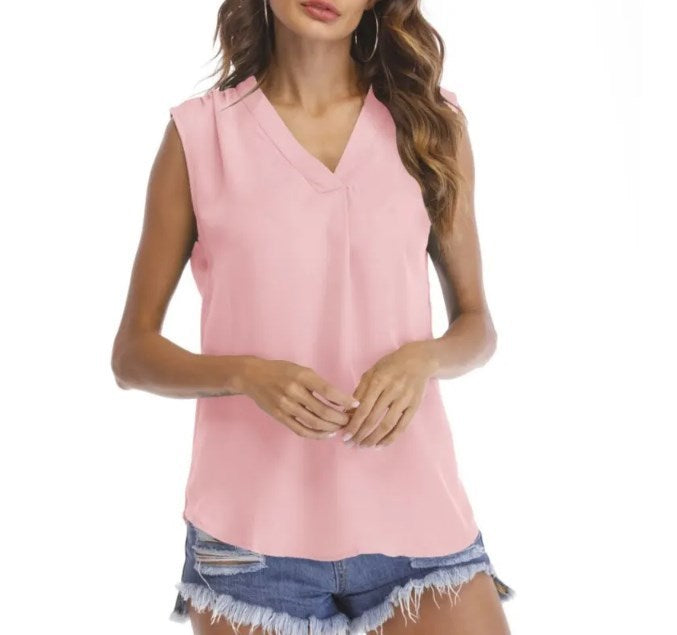Loose Casual Solid Color Sleeveless Women's Temperament Wild Shirt