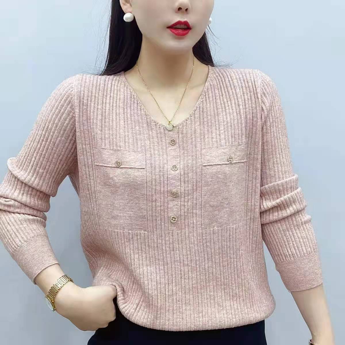 Long Sleeve Sweater V-neck Pullover Loose Thin