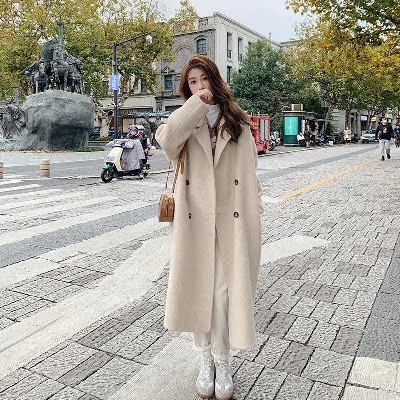 Autumn And Winter New Korean Style Loose Mid-length Hepburn Style Woolen