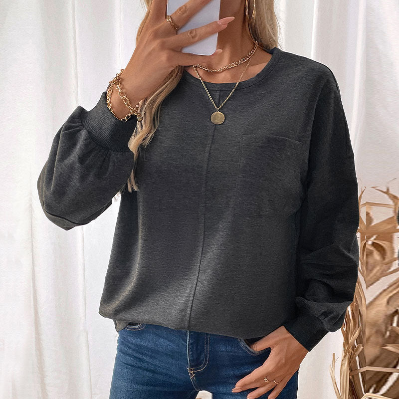 Round Neck Mid-length Solid Color Hoodie Women