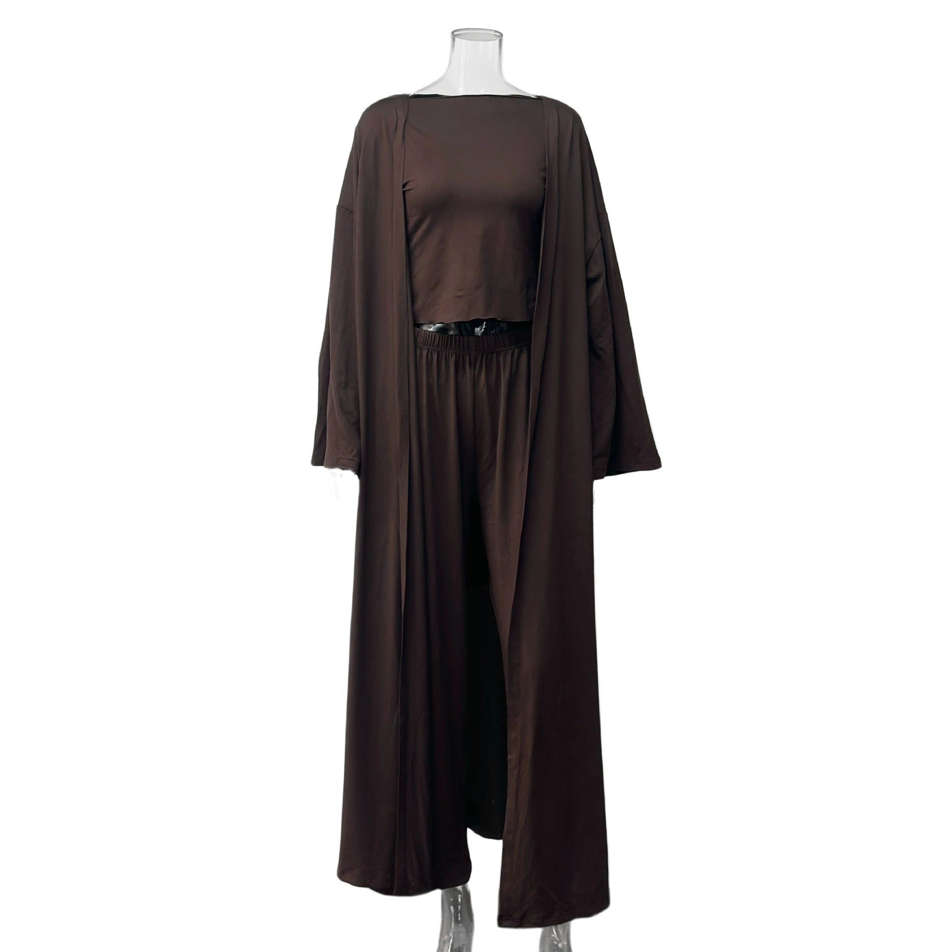 Solid Color Knitted Home Wear Three-piece Women's Clothing