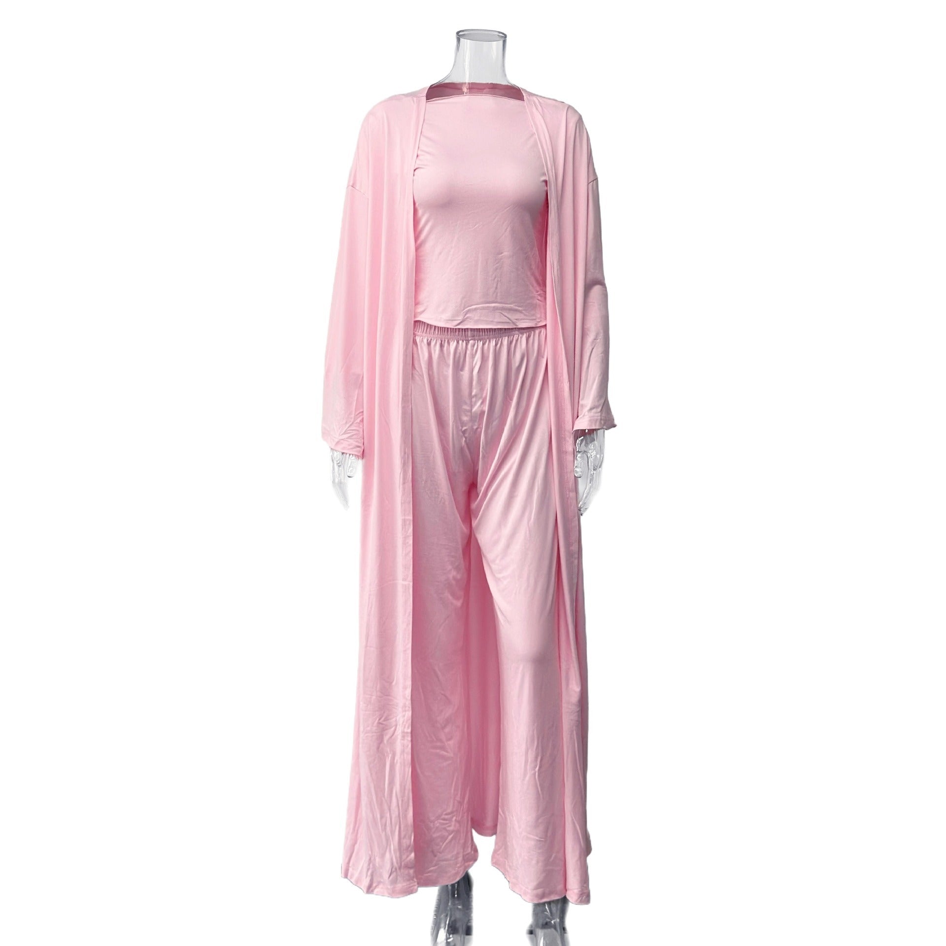 Solid Color Knitted Home Wear Three-piece Women's Clothing