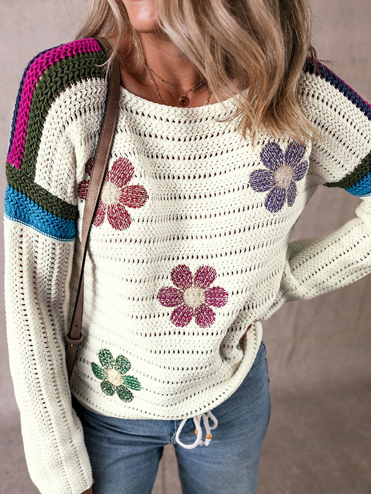 Loose Shoulder Knitted Long-sleeved Top For Women