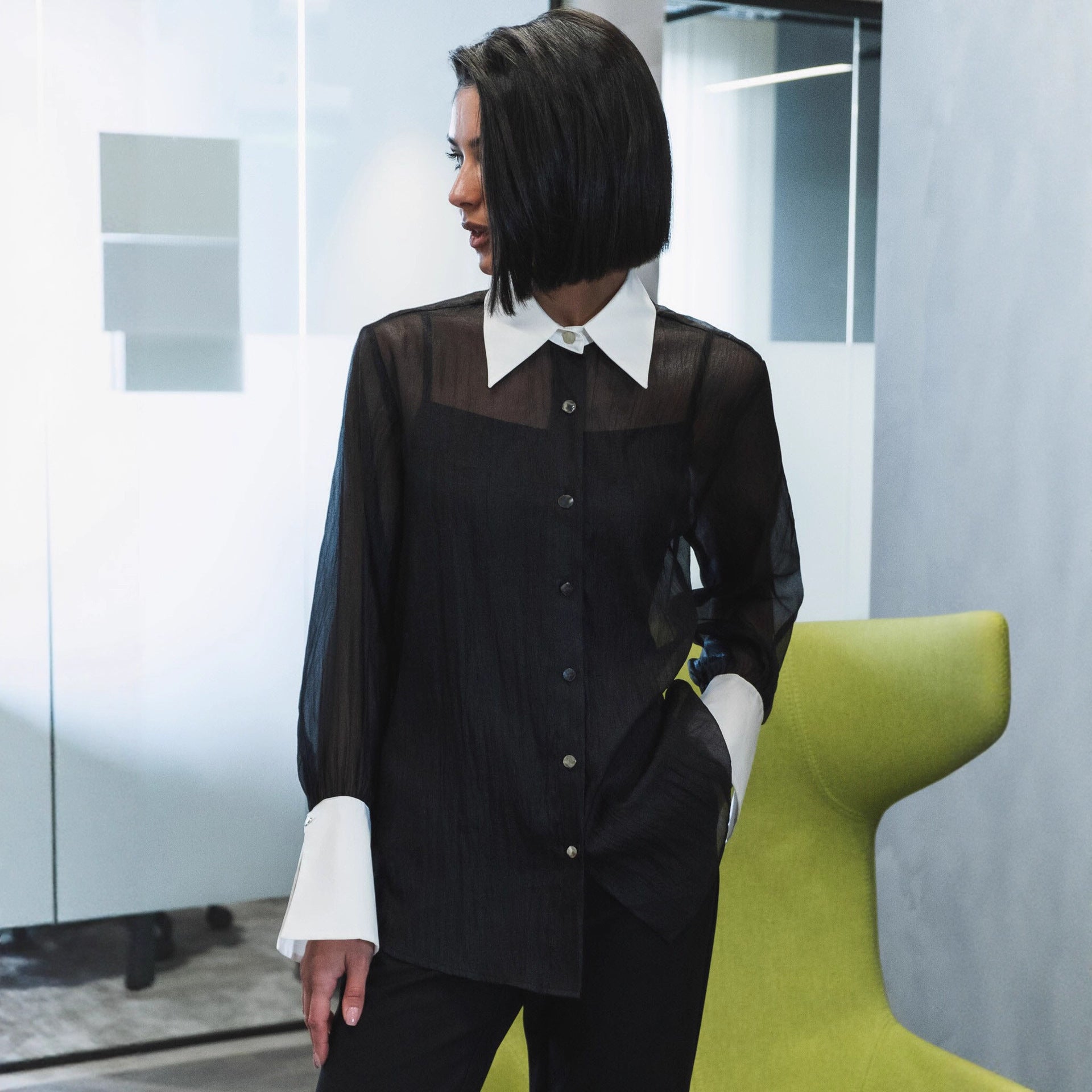 European And American Workplace Style Retro Fashion Patchwork Top